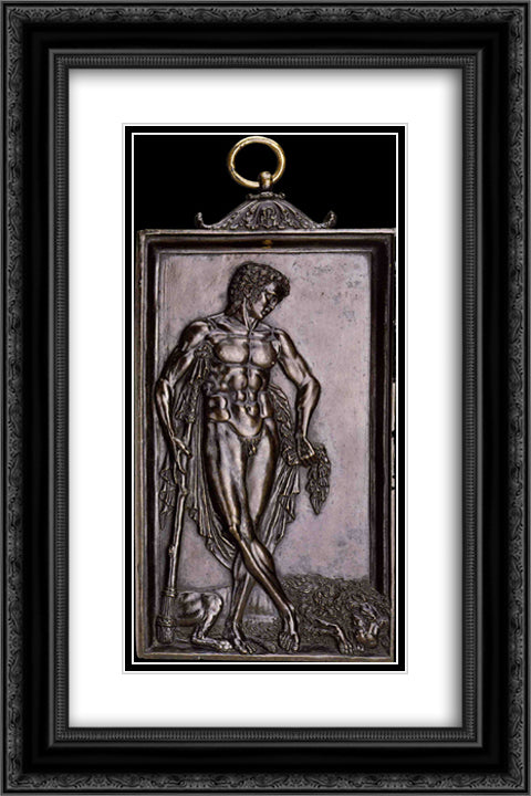 Hercules resting after the fight with the lion deNemee 16x24 Black Ornate Wood Framed Art Print Poster with Double Matting by Mantegna, Andrea