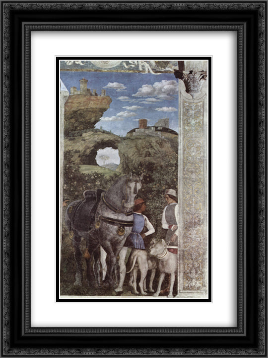 Horse and groom with hunting dogs, from the Camera degli Sposi or Camera Picta(detail) 18x24 Black Ornate Wood Framed Art Print Poster with Double Matting by Mantegna, Andrea