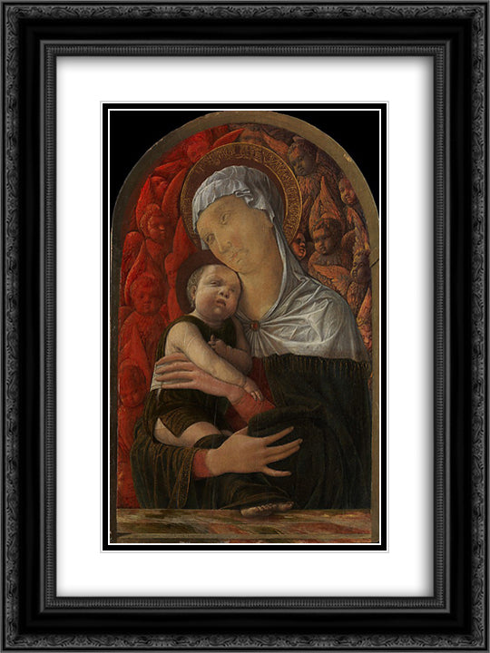 Madonna and Child with Seraphim and Cherubim 18x24 Black Ornate Wood Framed Art Print Poster with Double Matting by Mantegna, Andrea