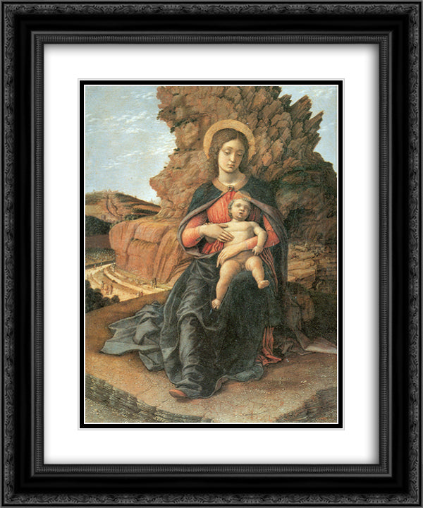 Madonna of the Cave 20x24 Black Ornate Wood Framed Art Print Poster with Double Matting by Mantegna, Andrea