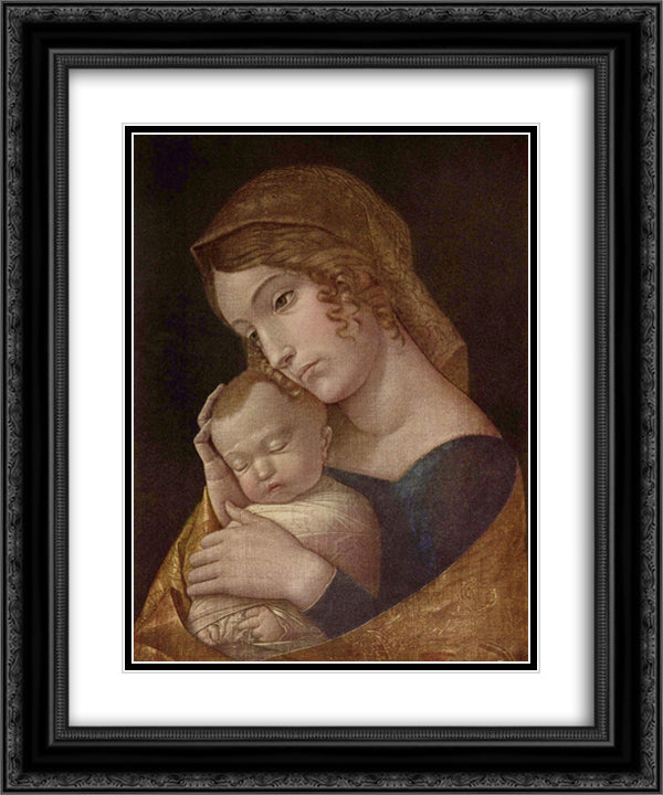 Maria with the sleeping child 20x24 Black Ornate Wood Framed Art Print Poster with Double Matting by Mantegna, Andrea