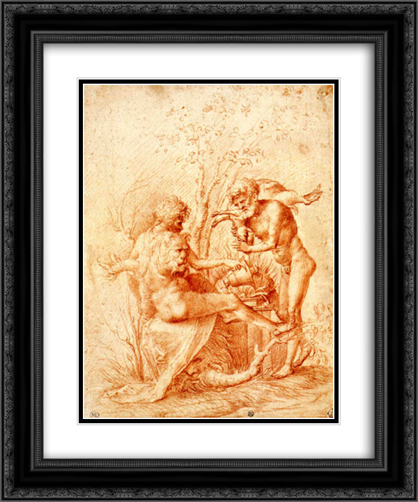 Molorchos making a sacrifice to Hercules 20x24 Black Ornate Wood Framed Art Print Poster with Double Matting by Mantegna, Andrea
