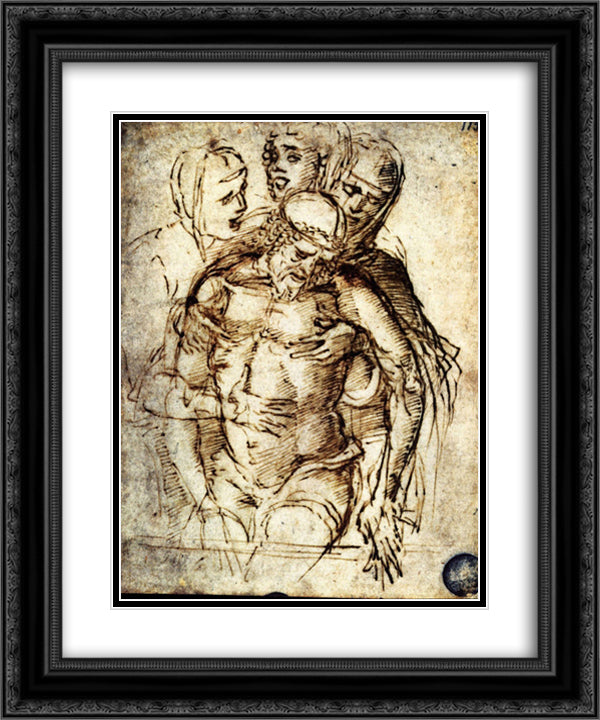 Pieta 20x24 Black Ornate Wood Framed Art Print Poster with Double Matting by Mantegna, Andrea
