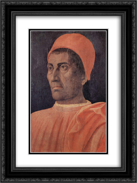 Portrait of Cardinal Carlo de' Medici 18x24 Black Ornate Wood Framed Art Print Poster with Double Matting by Mantegna, Andrea