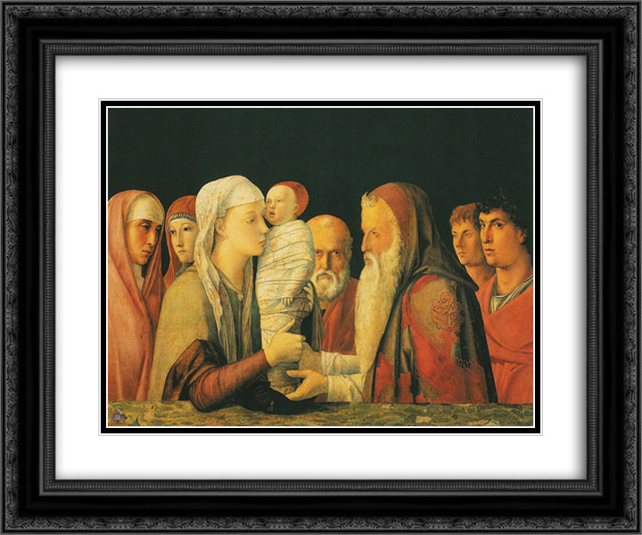 Presentation at the Temple 24x20 Black Ornate Wood Framed Art Print Poster with Double Matting by Mantegna, Andrea