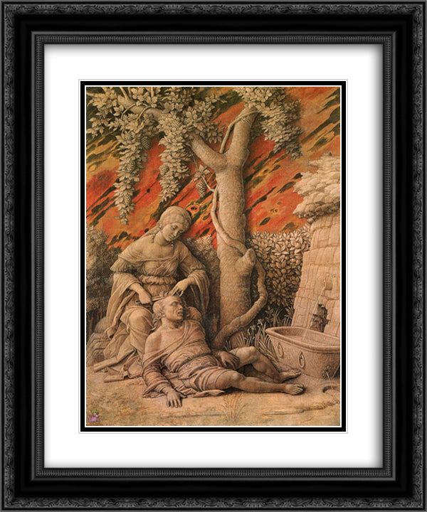 Samson and Delilah 20x24 Black Ornate Wood Framed Art Print Poster with Double Matting by Mantegna, Andrea