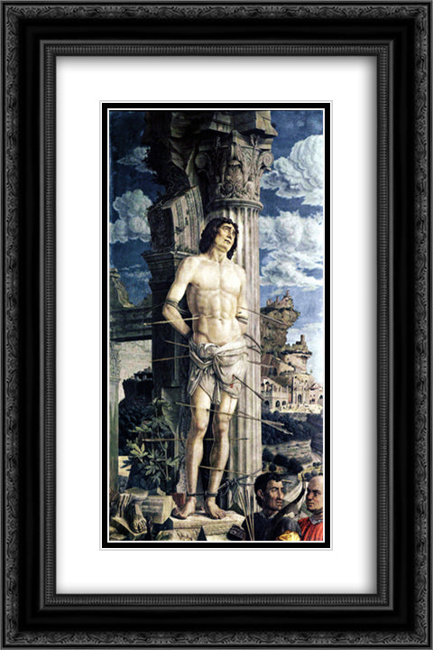 San Sebastian 16x24 Black Ornate Wood Framed Art Print Poster with Double Matting by Mantegna, Andrea