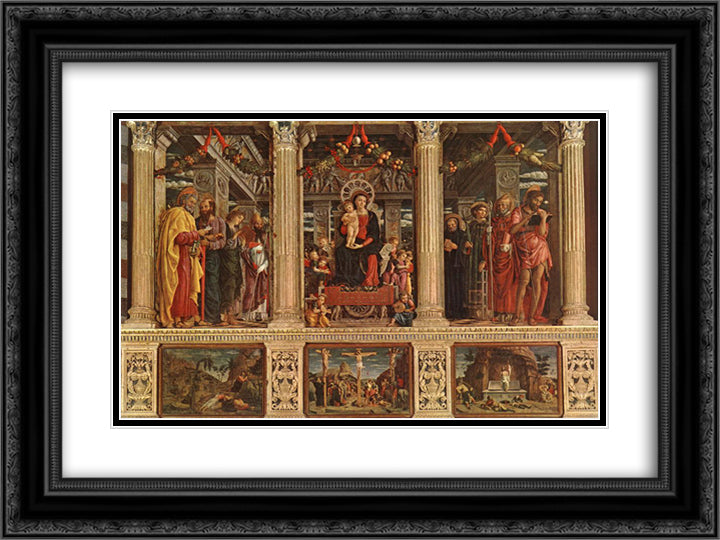 San Zeno Altarpiece 24x18 Black Ornate Wood Framed Art Print Poster with Double Matting by Mantegna, Andrea