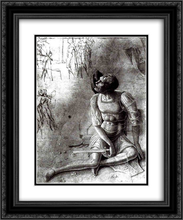Soldiers 20x24 Black Ornate Wood Framed Art Print Poster with Double Matting by Mantegna, Andrea