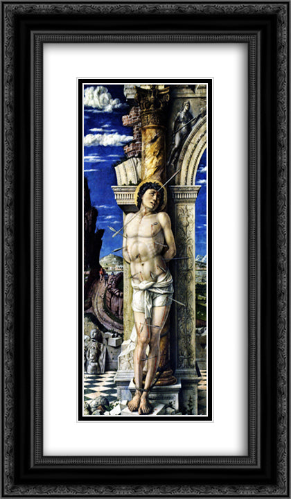 St. Sebastian 14x24 Black Ornate Wood Framed Art Print Poster with Double Matting by Mantegna, Andrea