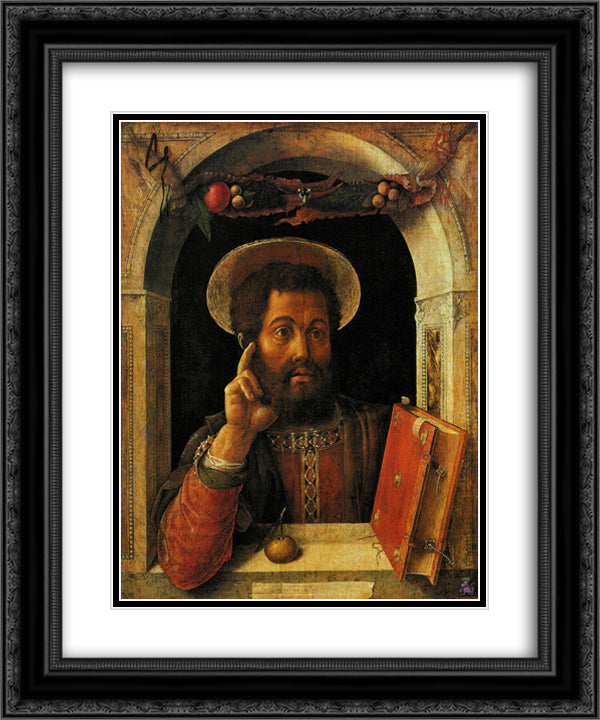 St.Mark 20x24 Black Ornate Wood Framed Art Print Poster with Double Matting by Mantegna, Andrea