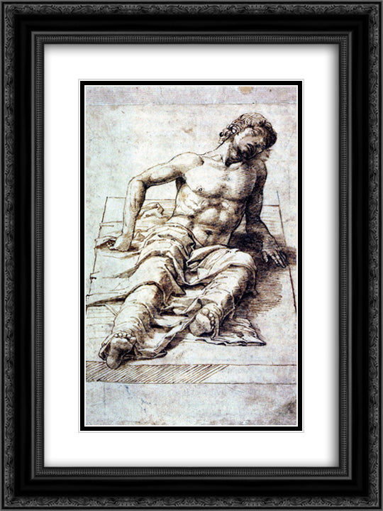 Study for a Christ 18x24 Black Ornate Wood Framed Art Print Poster with Double Matting by Mantegna, Andrea