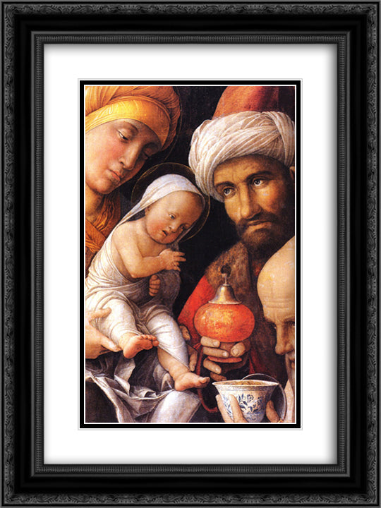 The Adoration of the Magi 18x24 Black Ornate Wood Framed Art Print Poster with Double Matting by Mantegna, Andrea