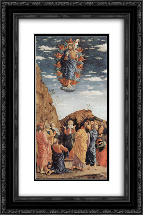 The Ascension, left hand panel from the Altarpiece 16x24 Black Ornate Wood Framed Art Print Poster with Double Matting by Mantegna, Andrea