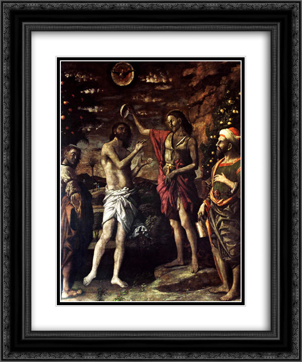 The Baptism of Christ 20x24 Black Ornate Wood Framed Art Print Poster with Double Matting by Mantegna, Andrea