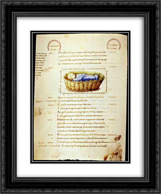 The Child Jesus in the manger 20x24 Black Ornate Wood Framed Art Print Poster with Double Matting by Mantegna, Andrea