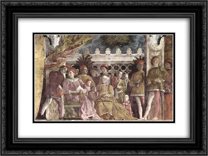 The court of the Gonzaga 24x18 Black Ornate Wood Framed Art Print Poster with Double Matting by Mantegna, Andrea