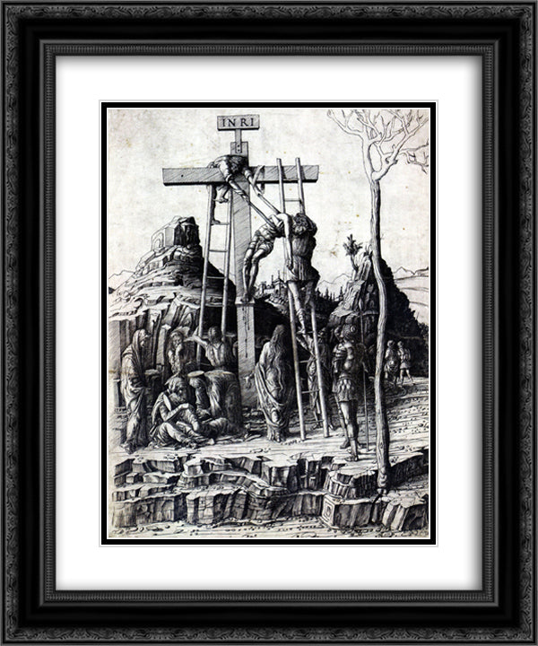 The Descent from the Cross 20x24 Black Ornate Wood Framed Art Print Poster with Double Matting by Mantegna, Andrea