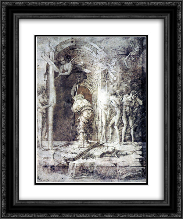 The Descent into Hell 20x24 Black Ornate Wood Framed Art Print Poster with Double Matting by Mantegna, Andrea