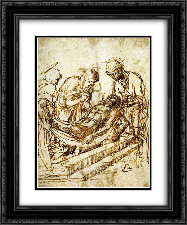 The Entombment 20x24 Black Ornate Wood Framed Art Print Poster with Double Matting by Mantegna, Andrea