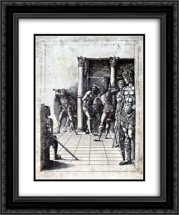 The Flagellation of Christ in the pavement 20x24 Black Ornate Wood Framed Art Print Poster with Double Matting by Mantegna, Andrea