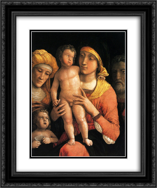 The holy family with saints Elizabeth and the infant John the Baptist 20x24 Black Ornate Wood Framed Art Print Poster with Double Matting by Mantegna, Andrea