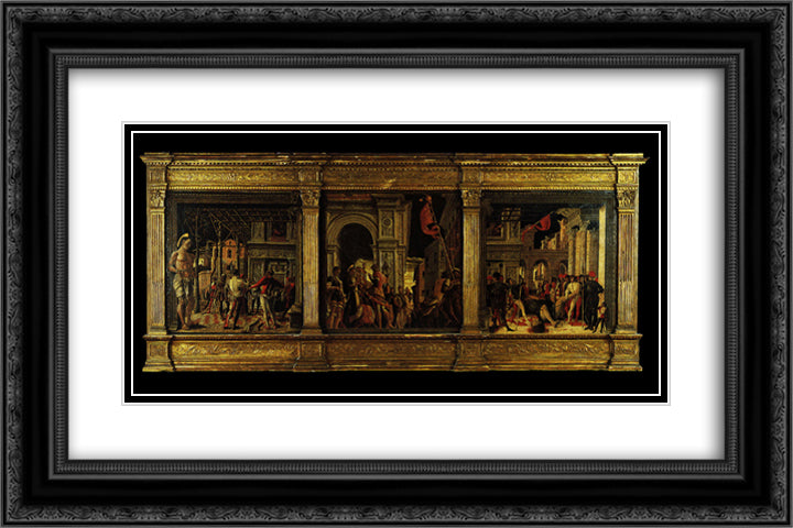 The martyrdom of Saint Christopher 24x16 Black Ornate Wood Framed Art Print Poster with Double Matting by Mantegna, Andrea