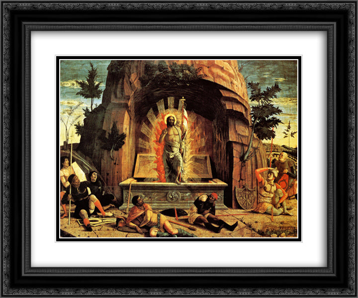 The Resurrection, right hand predella panel from the Altarpiece of St. Zeno of Verona 24x20 Black Ornate Wood Framed Art Print Poster with Double Matting by Mantegna, Andrea