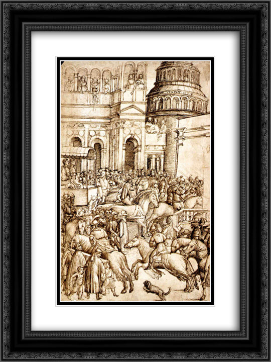 The Triumph and Vespasian de Titus 18x24 Black Ornate Wood Framed Art Print Poster with Double Matting by Mantegna, Andrea