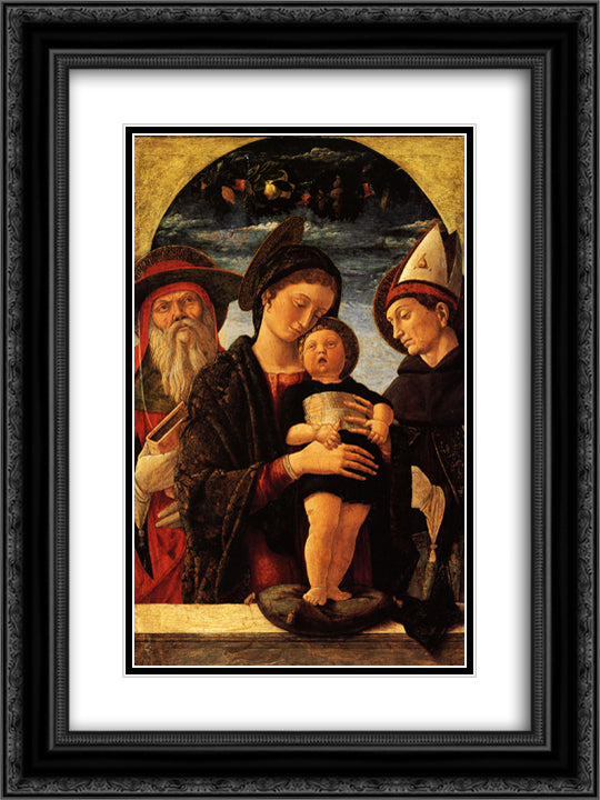 The Virgin and Child with Saint Jerome and Louis of Toulouse 18x24 Black Ornate Wood Framed Art Print Poster with Double Matting by Mantegna, Andrea