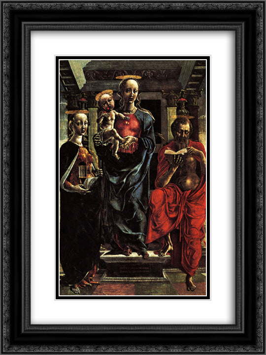 The Virgin and Child with Saints Jerome a 18x24 Black Ornate Wood Framed Art Print Poster with Double Matting by Mantegna, Andrea
