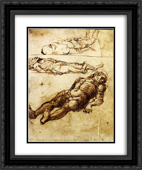 Three studies elongated figures 20x24 Black Ornate Wood Framed Art Print Poster with Double Matting by Mantegna, Andrea