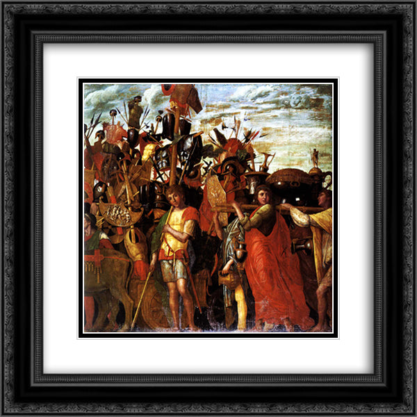 Triumphs of Caeser 20x20 Black Ornate Wood Framed Art Print Poster with Double Matting by Mantegna, Andrea