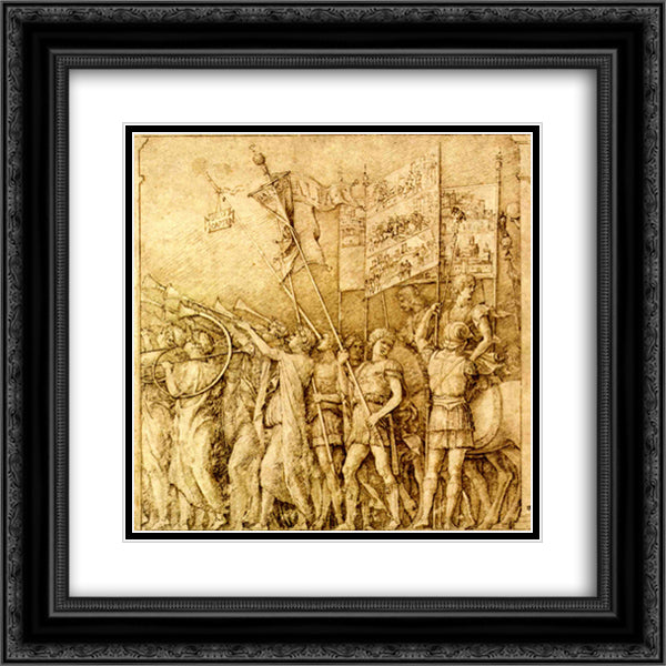 Trumpeters, carrying flags and banners 20x20 Black Ornate Wood Framed Art Print Poster with Double Matting by Mantegna, Andrea