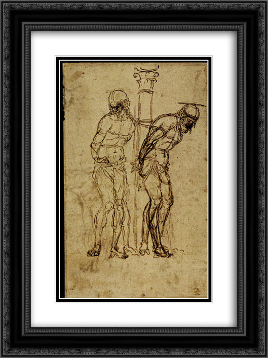 Two Studies for Christ at the Column 18x24 Black Ornate Wood Framed Art Print Poster with Double Matting by Mantegna, Andrea