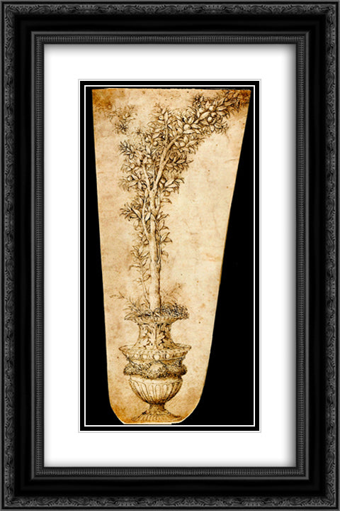 Vase with Orange 16x24 Black Ornate Wood Framed Art Print Poster with Double Matting by Mantegna, Andrea