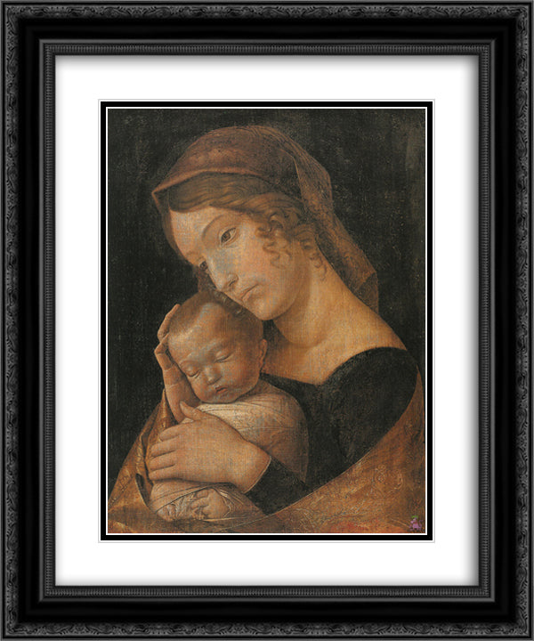 Virgin and Child 20x24 Black Ornate Wood Framed Art Print Poster with Double Matting by Mantegna, Andrea