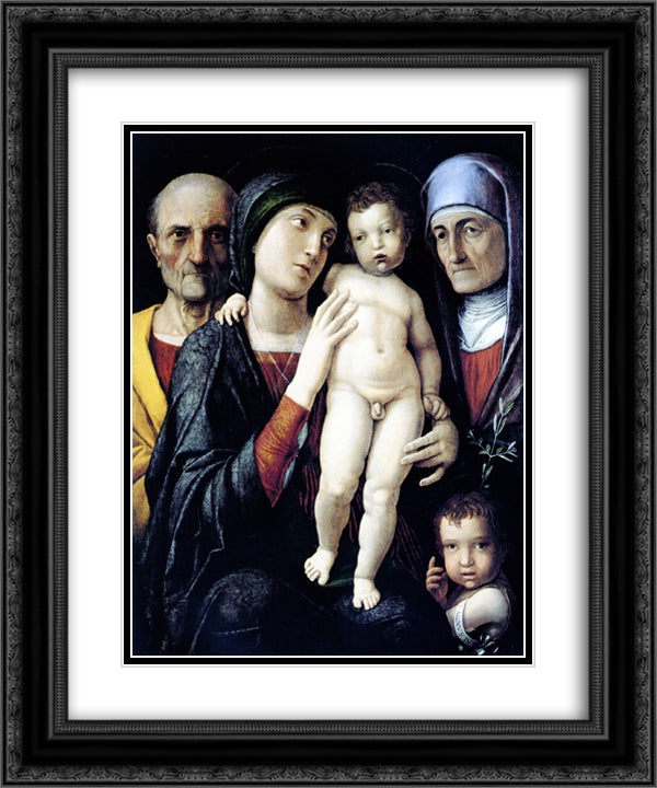 Virgin and Child with St. John the Baptist, St. Zachary and St. Elizabeth 20x24 Black Ornate Wood Framed Art Print Poster with Double Matting by Mantegna, Andrea
