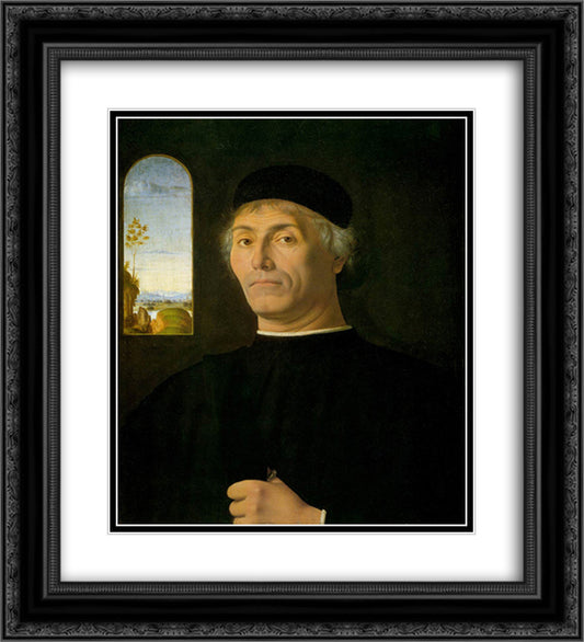 Portrait of a Man 20x22 Black Ornate Wood Framed Art Print Poster with Double Matting by Solario, Andrea