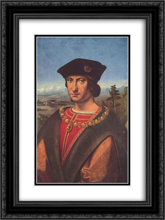 Portrait of Charles d'Amboise 18x24 Black Ornate Wood Framed Art Print Poster with Double Matting by Solario, Andrea