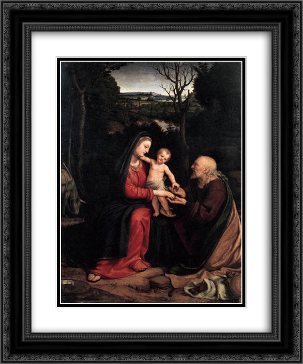 Rest during the Flight to Egypt 20x24 Black Ornate Wood Framed Art Print Poster with Double Matting by Solario, Andrea