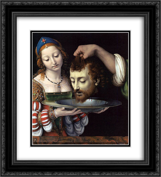 Salome with the head of St. John the Baptist 20x22 Black Ornate Wood Framed Art Print Poster with Double Matting by Solario, Andrea