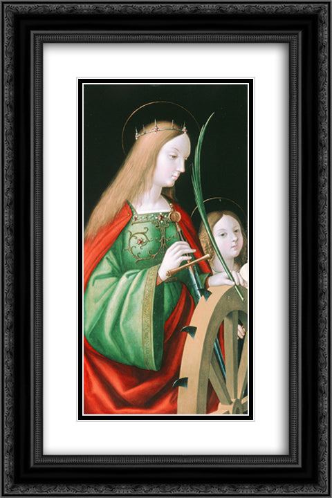 St. Catherine 16x24 Black Ornate Wood Framed Art Print Poster with Double Matting by Solario, Andrea