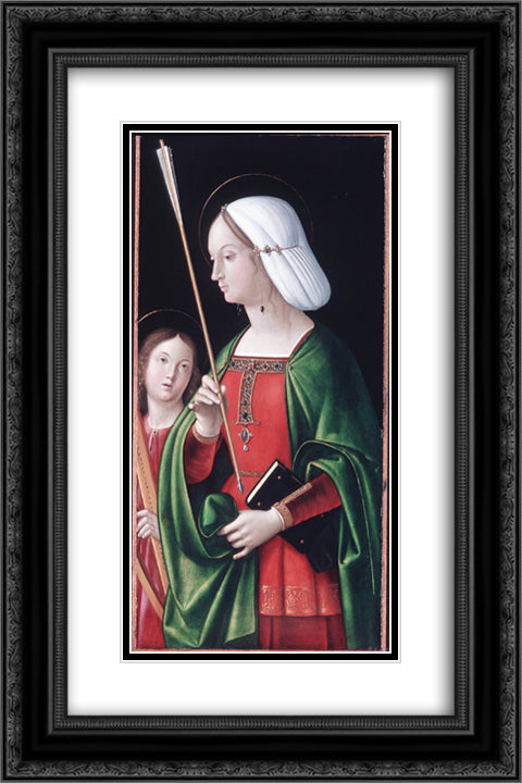 St. Ursula 16x24 Black Ornate Wood Framed Art Print Poster with Double Matting by Solario, Andrea