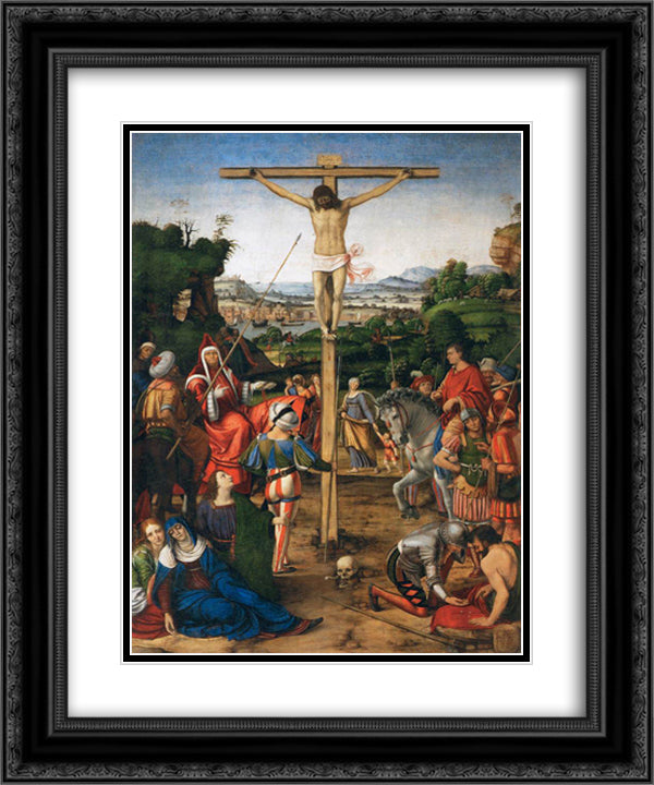 The Crucifixion 20x24 Black Ornate Wood Framed Art Print Poster with Double Matting by Solario, Andrea