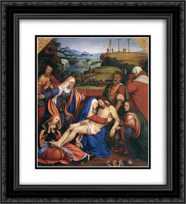 The Lamentation of Christ 20x22 Black Ornate Wood Framed Art Print Poster with Double Matting by Solario, Andrea