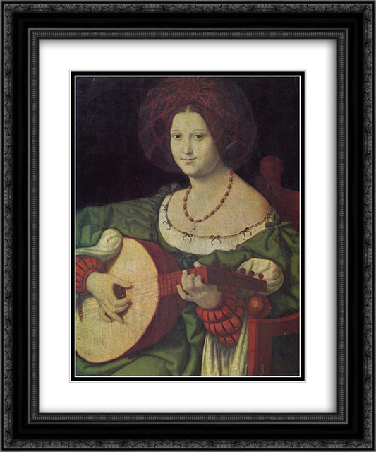 The Lute Player 20x24 Black Ornate Wood Framed Art Print Poster with Double Matting by Solario, Andrea