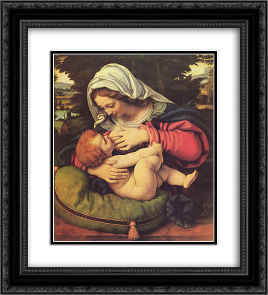 The Virgin of the Green Cushion 20x22 Black Ornate Wood Framed Art Print Poster with Double Matting by Solario, Andrea