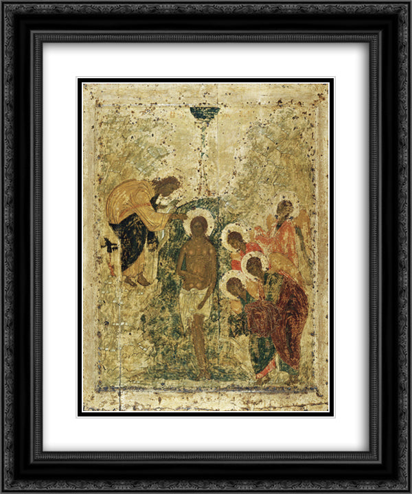 Baptism of Christ 20x24 Black Ornate Wood Framed Art Print Poster with Double Matting by Rublev, Andrei