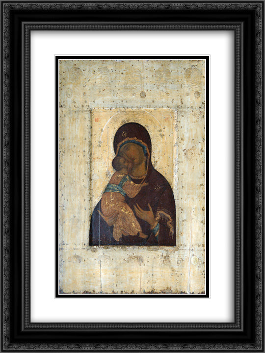 The Virgin of Vladimir 18x24 Black Ornate Wood Framed Art Print Poster with Double Matting by Rublev, Andrei